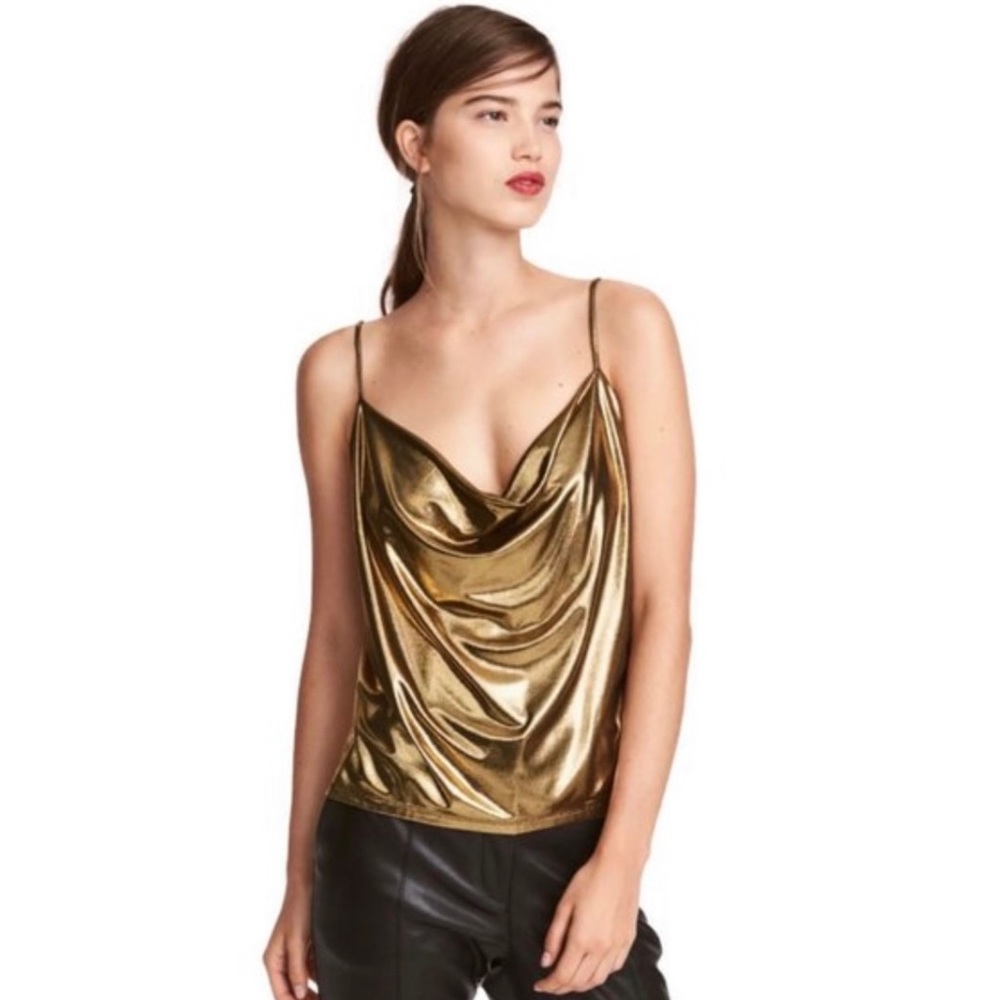 NEW H&M Gold Drape Tank Blouse Size S